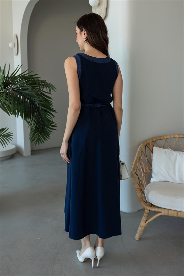 Denim Detaylı Elbise - LACİVERT