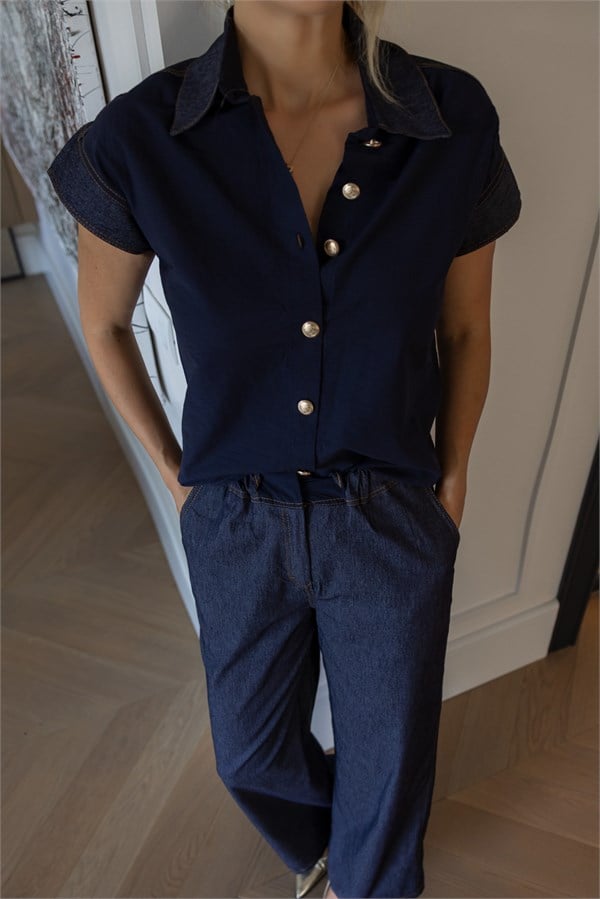 Denim Garnili Takım - LACİVERT