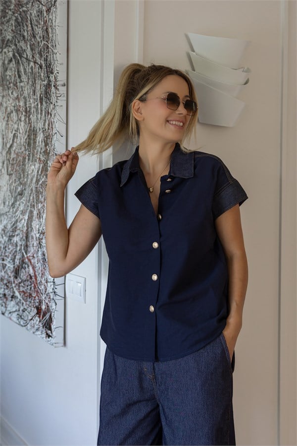 Denim Garnili Takım - LACİVERT
