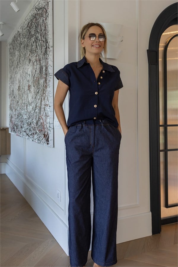 Denim Garnili Takım - LACİVERT