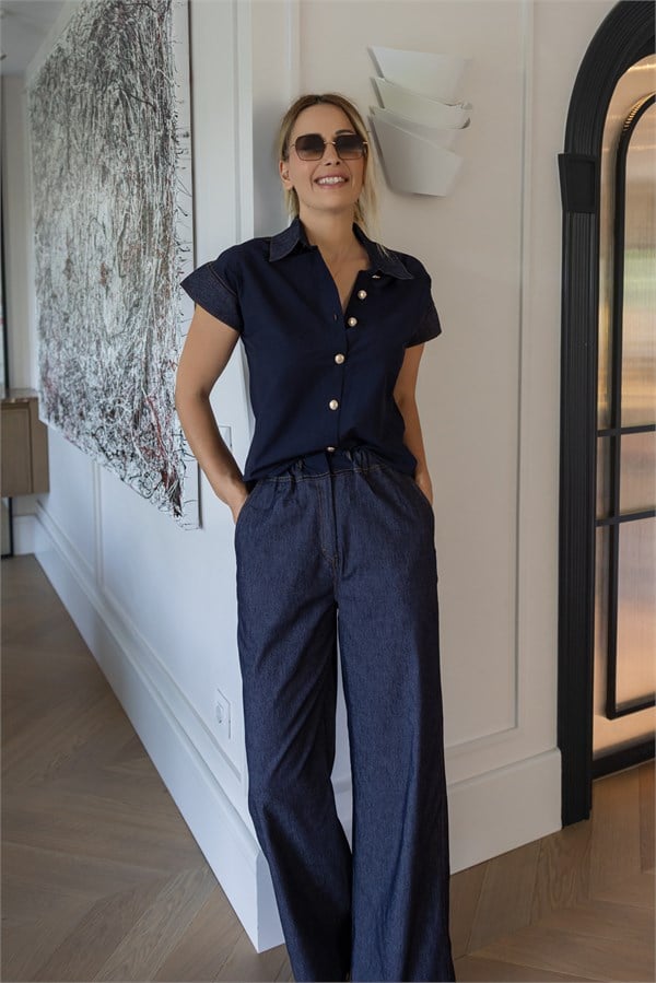 Denim Garnili Takım - LACİVERT