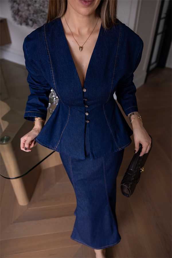 Denim Uzun Etekli Takım - LACİVERT