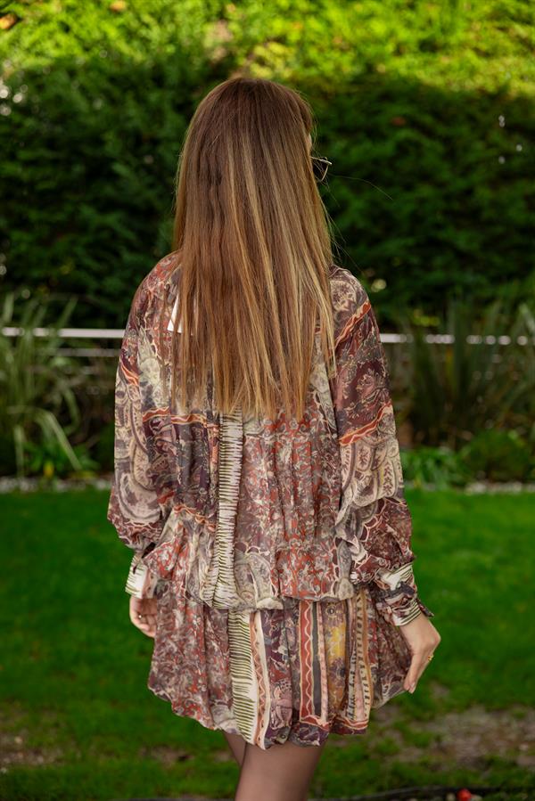 Desenli Mini Tasarım Elbise - BEJ