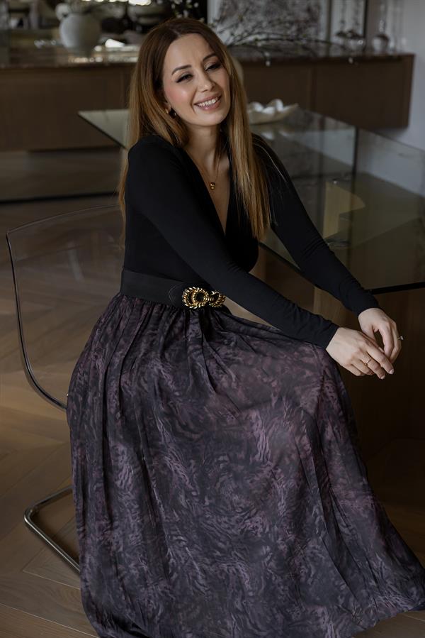 Desenli Şifon Etek - KAHVERENGİ