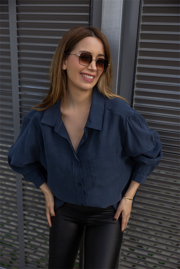 Dokulu Salaş Gömlek - FÜME