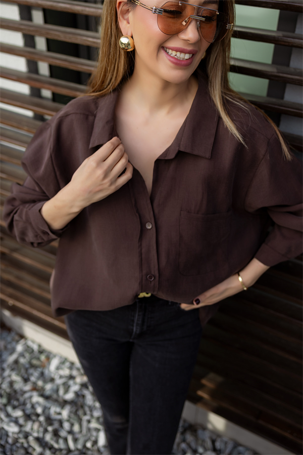 Dokulu Salaş Gömlek - KAHVERENGİ