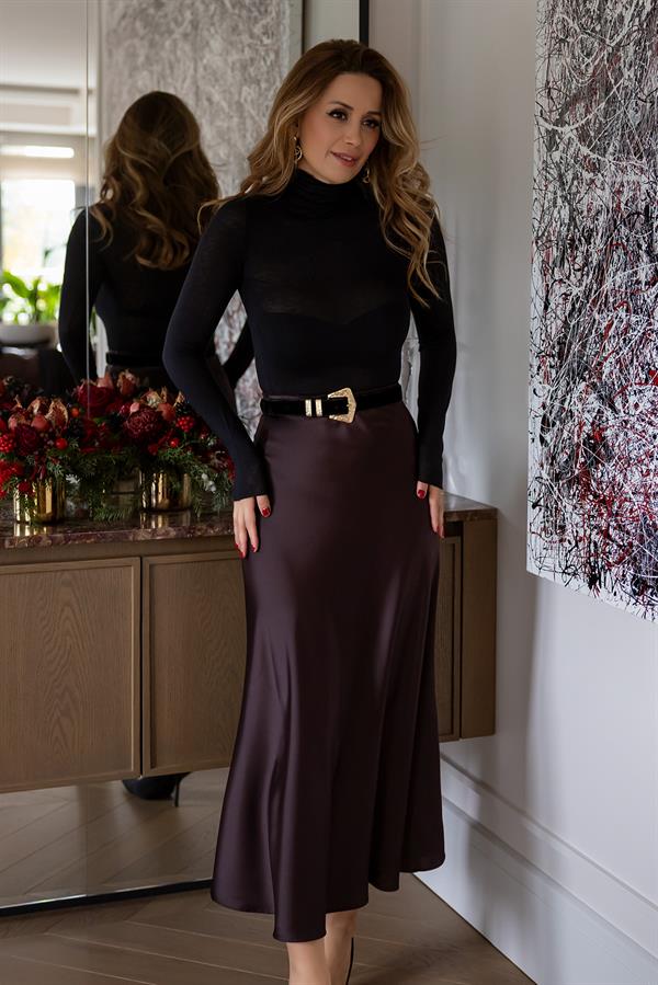 Dokulu Saten Etek - KAHVERENGİ