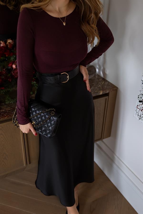 Dokulu Saten Etek - SİYAH