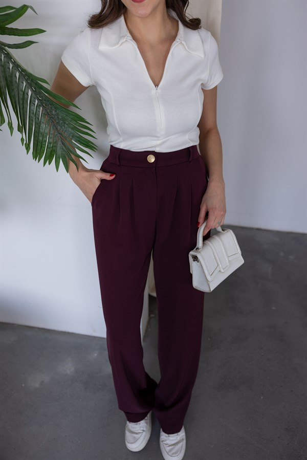 Dökümlü Palazzo Pantolon - BORDO