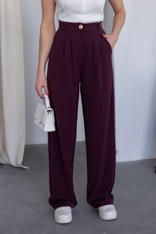 Dökümlü Palazzo Pantolon - BORDO