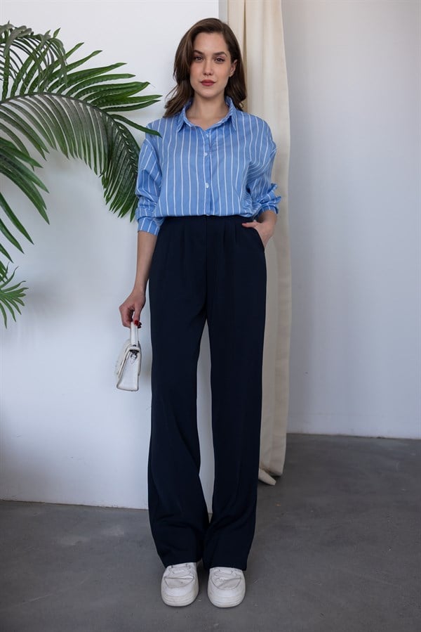 Dökümlü Palazzo Pantolon - LACİVERT