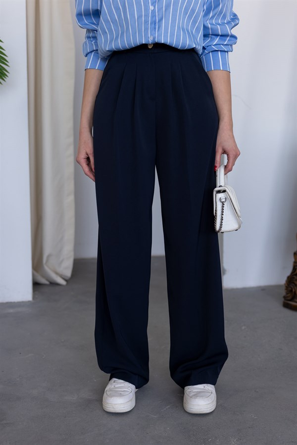 Dökümlü Palazzo Pantolon - LACİVERT