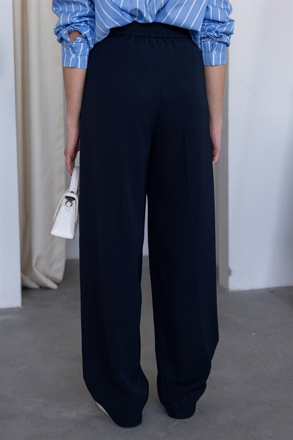 Dökümlü Palazzo Pantolon - LACİVERT