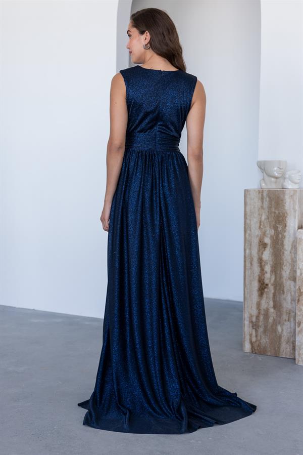 Drape Detay Simli Abiye - LACİVERT