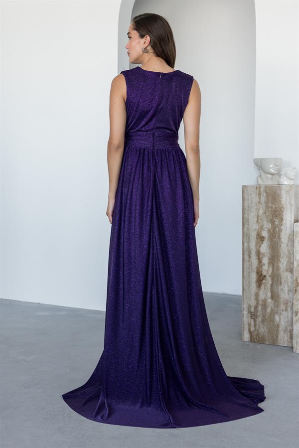 Drape Detay Simli Abiye - MÜRDÜM