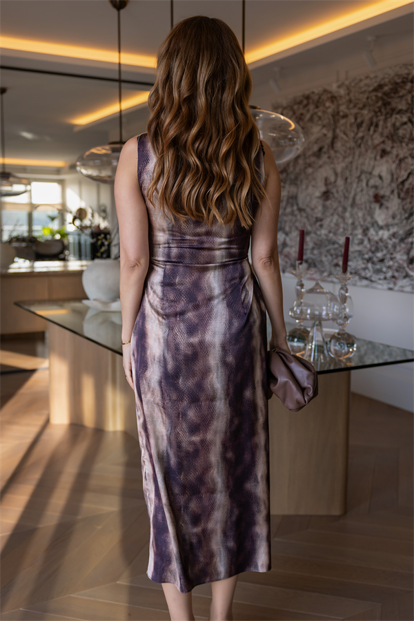 Drapeli Saten Elbise - KAHVERENGİ