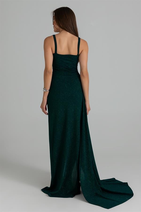 Drapeli Simli Abiye - ZÜMRÜT