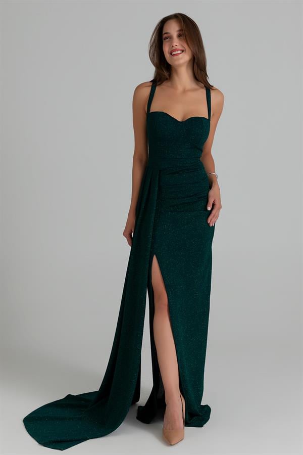 Drapeli Simli Abiye - ZÜMRÜT