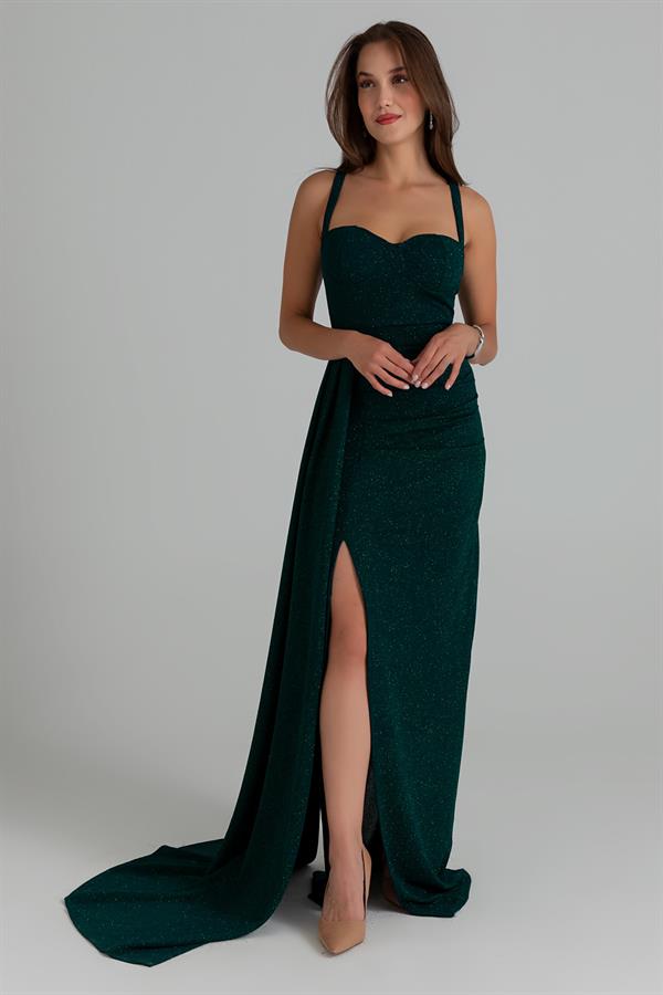 Drapeli Simli Abiye - ZÜMRÜT