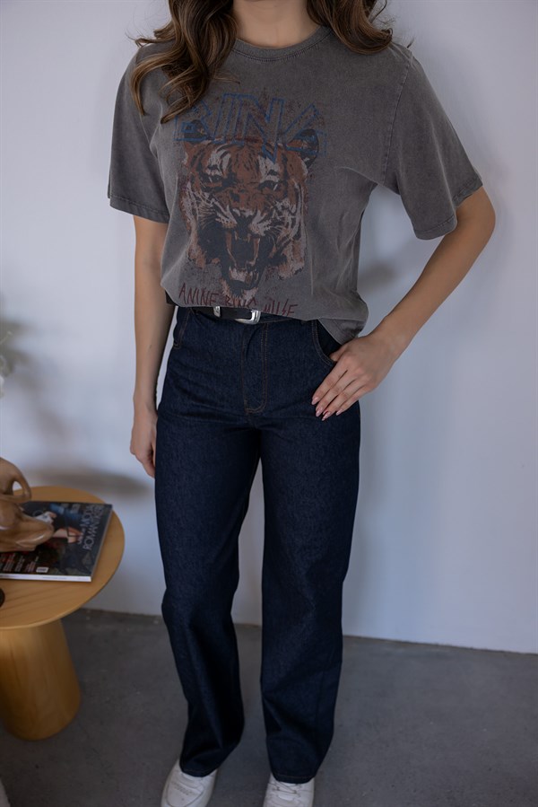 Düğme Detaylı Denim Takım - LACİVERT