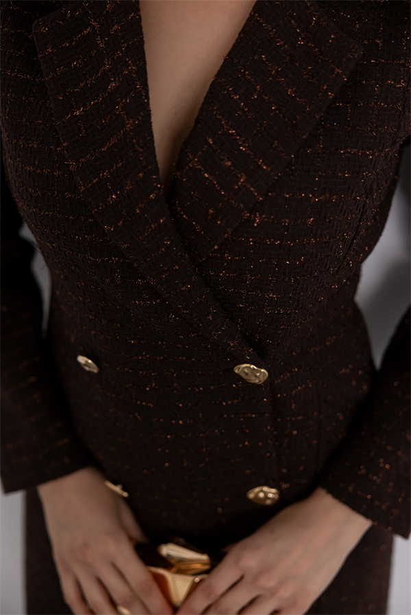 Düğme Kapamalı Tüvit Elbise - KAHVERENGİ