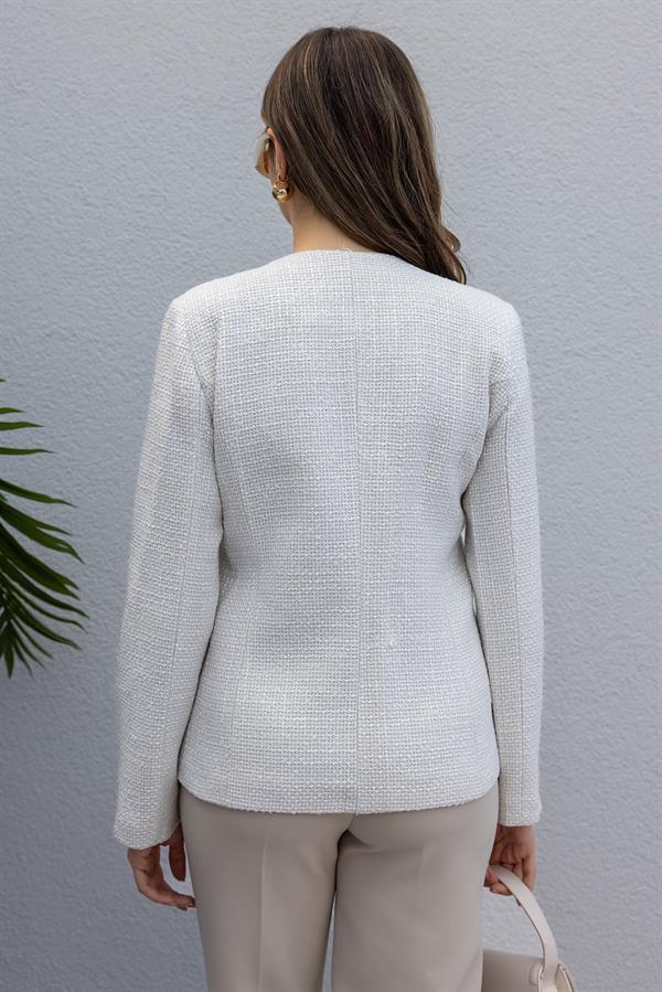 Düğmeli Tüvit Ceket - BEYAZ
