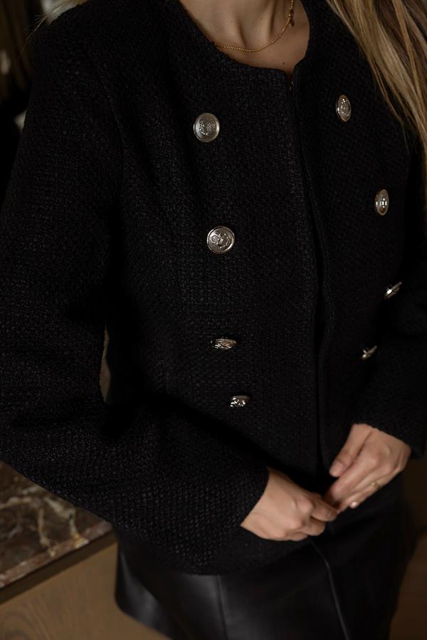 Düğmeli Tüvit Ceket - SİYAH
