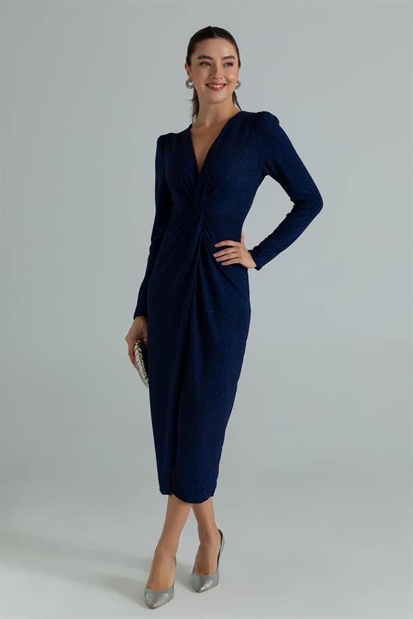 Düğüm Detay Simli Elbise - LACİVERT