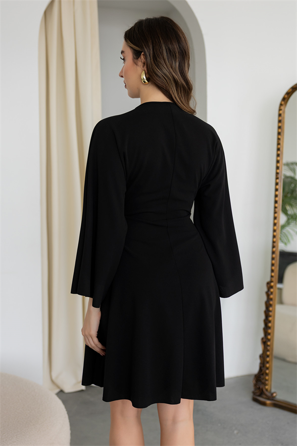 Düğümlü Krep Elbise - SİYAH