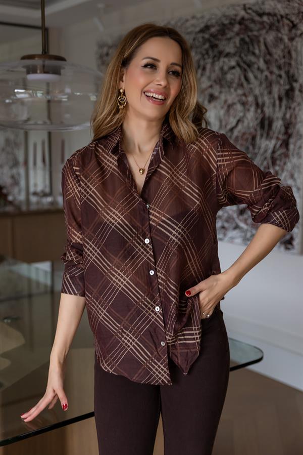 Ekose Desenli Transparan Gömlek - KAHVERENGİ
