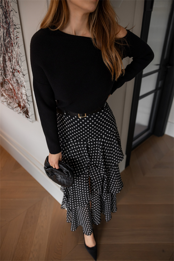 Etek Kat Kat Puantiyeli Etek - SİYAH
