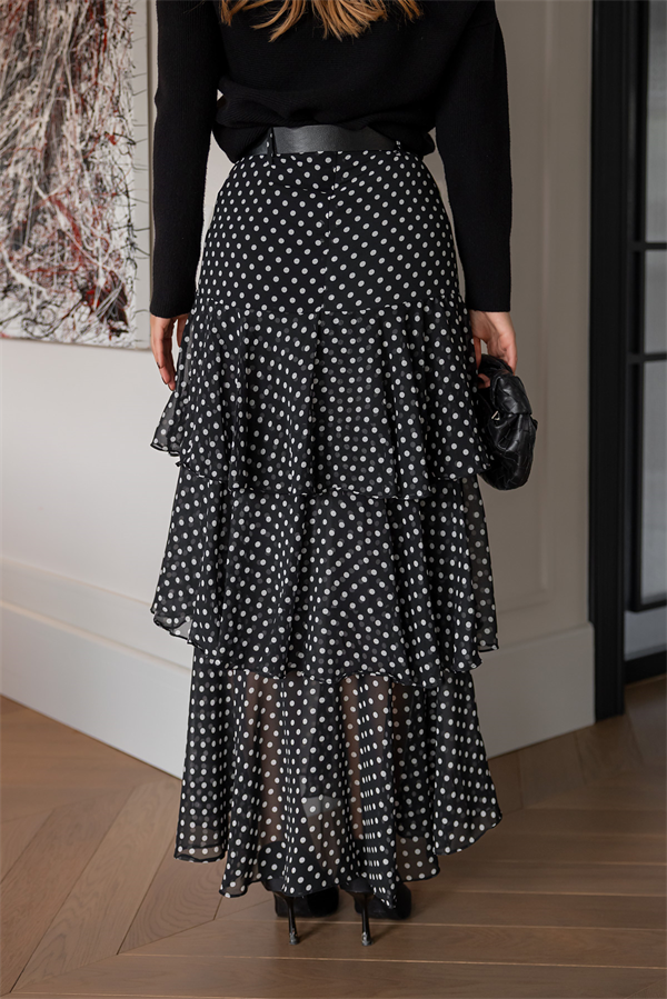 Etek Kat Kat Puantiyeli Etek - SİYAH