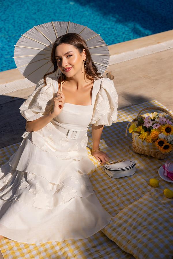 Etek Kat Tasarım Elbise - KREM