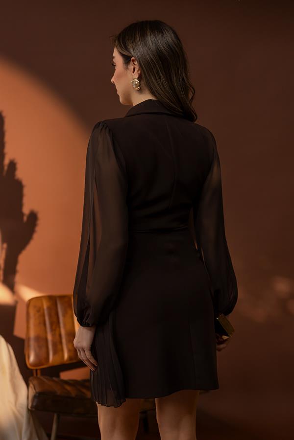 Etek Piliseli Elbise - KAHVERENGİ