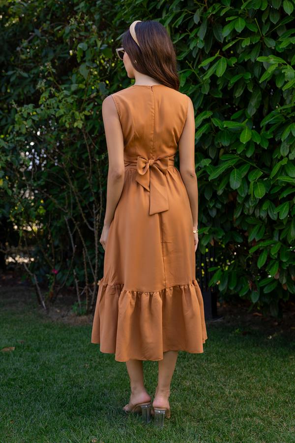 Etek Volanlı Midi Elbise - KİREMİT