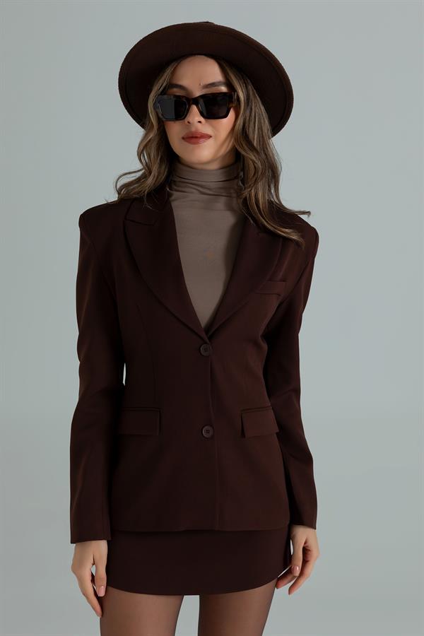 Etekli Blazer Ceket Takım - KAHVERENGİ