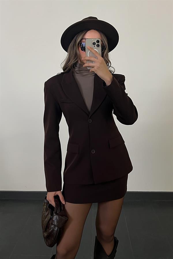 Etekli Blazer Ceket Takım - KAHVERENGİ