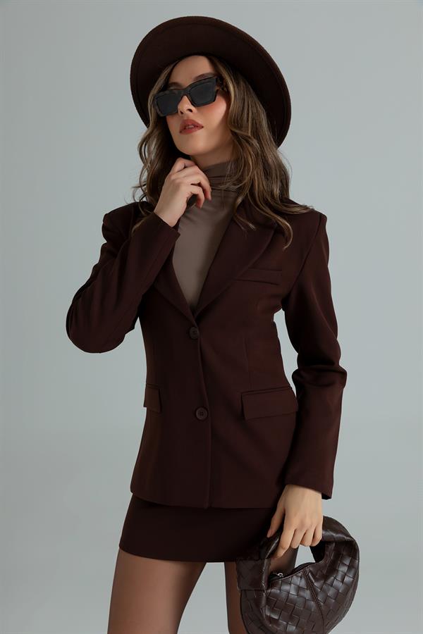 Etekli Blazer Ceket Takım - KAHVERENGİ