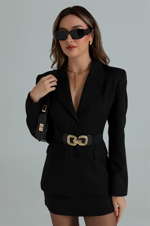 Etekli Blazer Ceket Takım - SİYAH