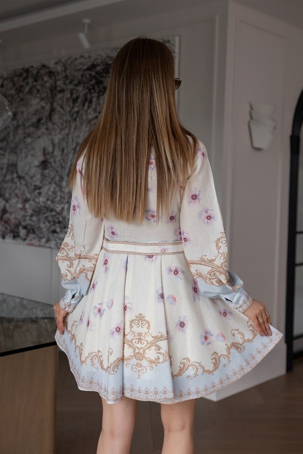 Etnik Desen Elbise - KREM