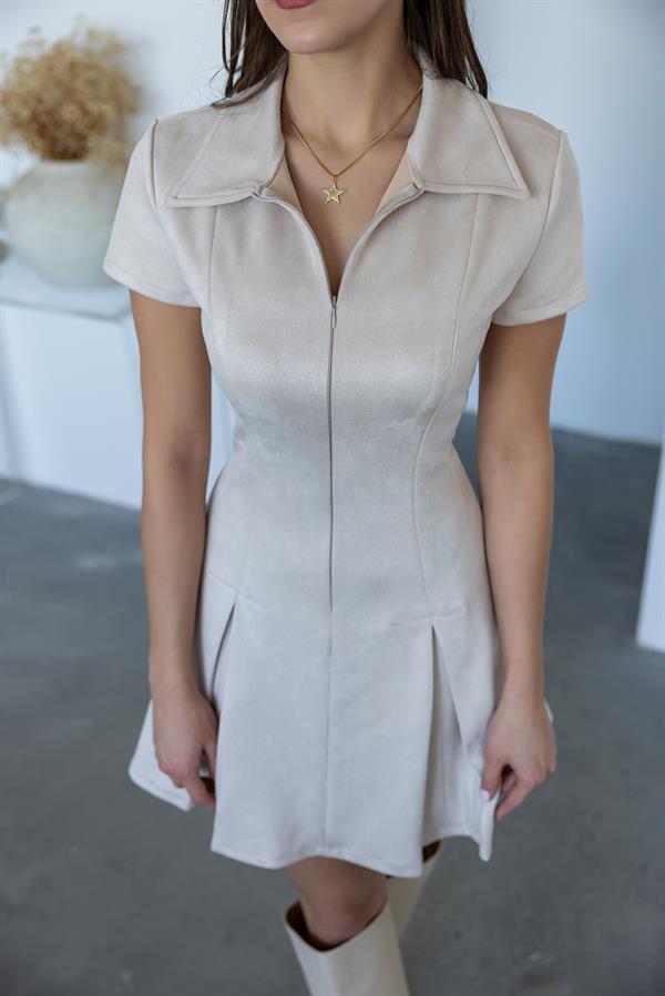 Zip-Up Nubuck Dress - Beige