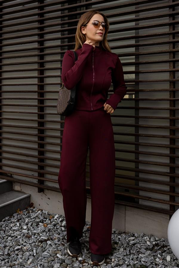 Fermuarlı Soft Scuba Takım - BORDO