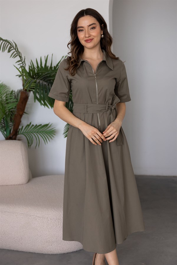 Fermuarlı Tensel Elbise - HAKİ