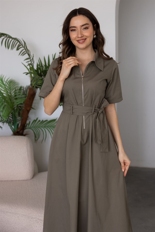 Fermuarlı Tensel Elbise - HAKİ