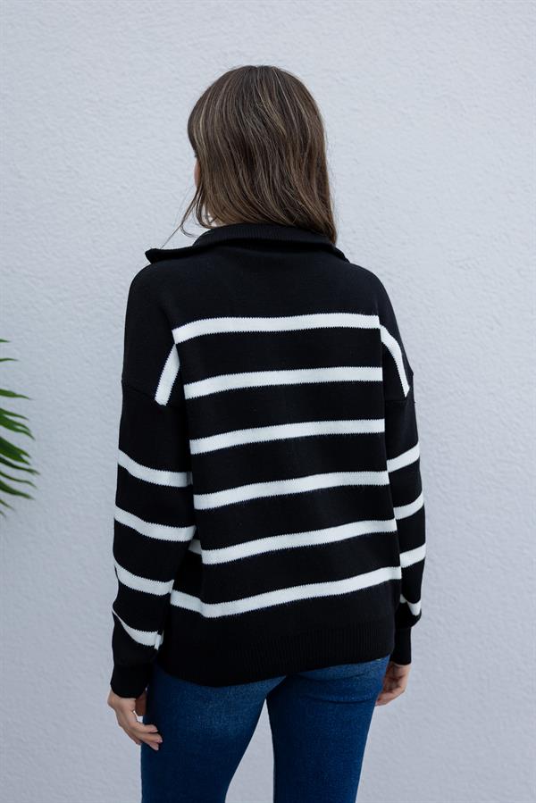 Fermuarlı Triko Kazak - SİYAH