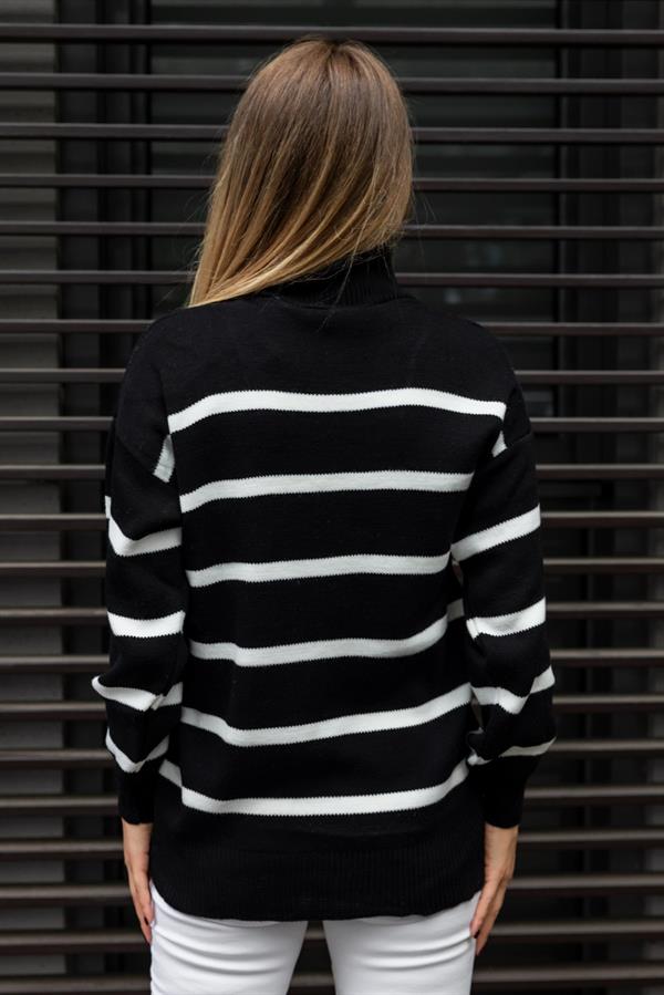 Fermuarlı Triko Kazak - SİYAH