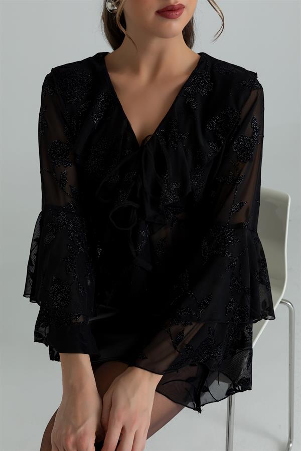 Fırfırlı Bluz - SİYAH