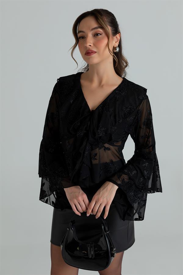 Fırfırlı Bluz - SİYAH