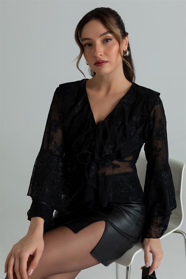 Fırfırlı Bluz - SİYAH