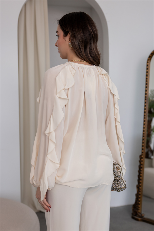 Fırfırlı Vual Gömlek - EKRU